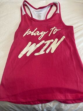 Marika Hot Pink Racerback Tank with White 'Play to WIN' Graphic